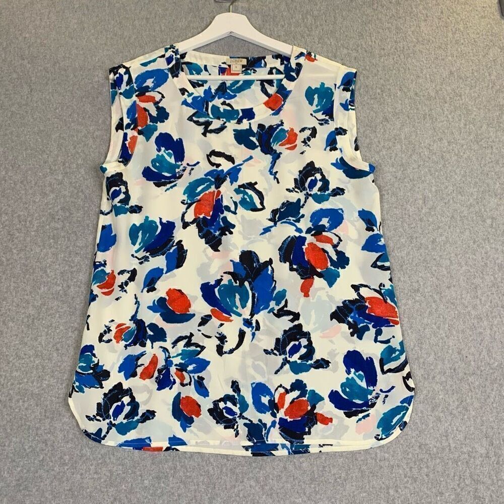 J Crew Womens Size Small Sleeveless Blouse Top Red Blue White Floral Print
